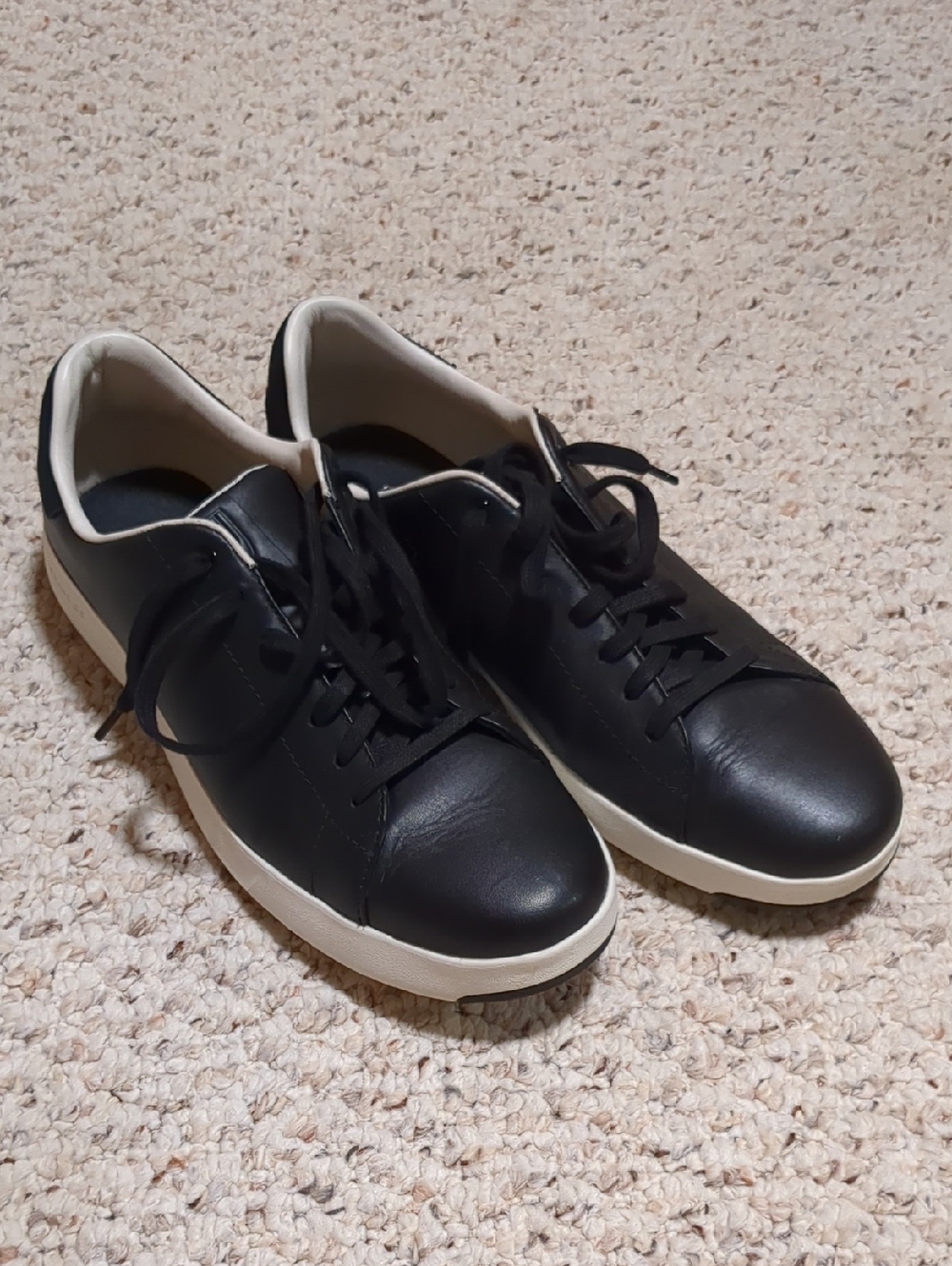 Women's Black Leather Low-Top Sneakers with White Sole